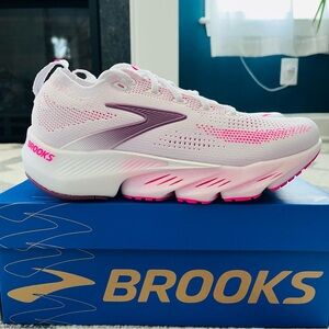 Brooks Glycerin Flex Womens White/Cyber Pink/Argyle Sneakers Shoes New